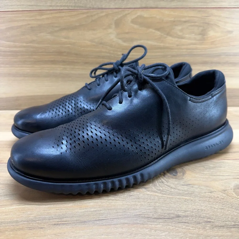 Cole Haan Zero Grand Perforated Laser Cut Oxford 12 W Black Leather Business